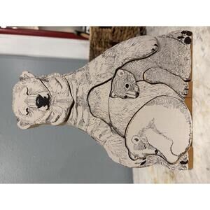 Vintage Wooden 3D Polar Bear Puzzle | Polar Bear & Cubs | Nursery Decor